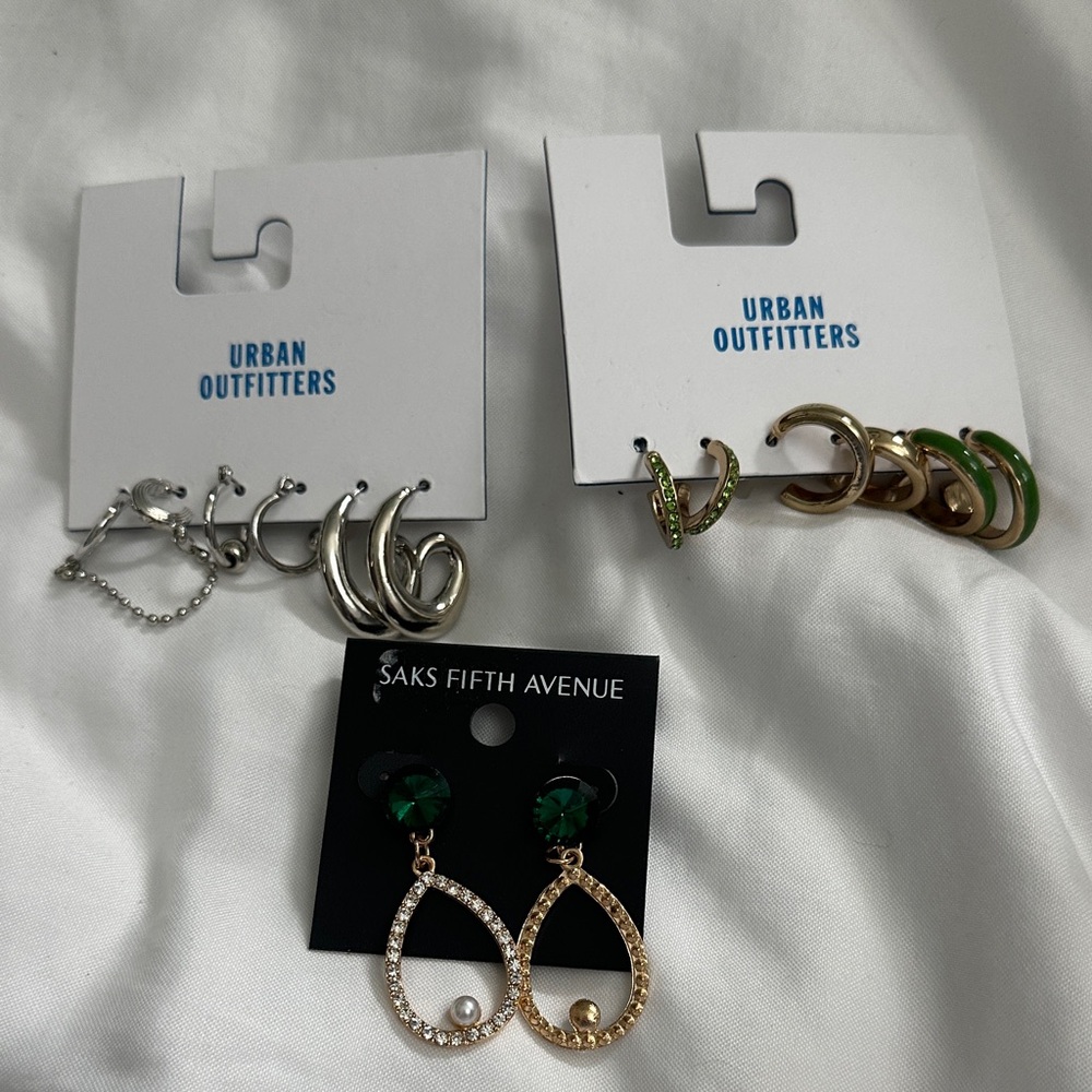 Urban Outfitters Silver, Gold, and Green Earring Set